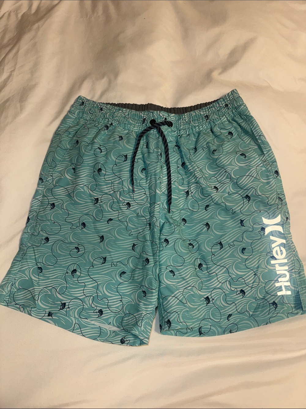 NWOT! Hurley Teal Wave-Print Swim Shorts